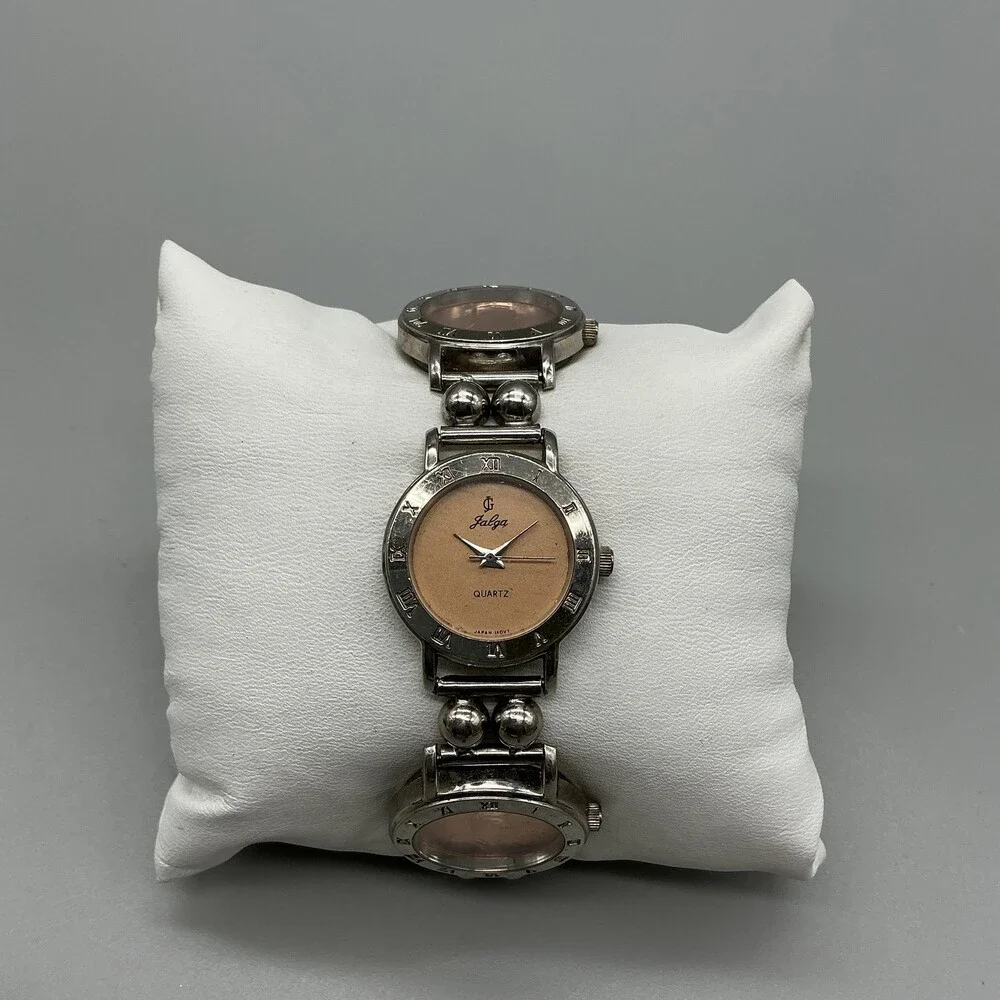 Vintage Jalga Womens Watch 25mm Bronze Dial Silver Tone Penny Coin Band 8.5
